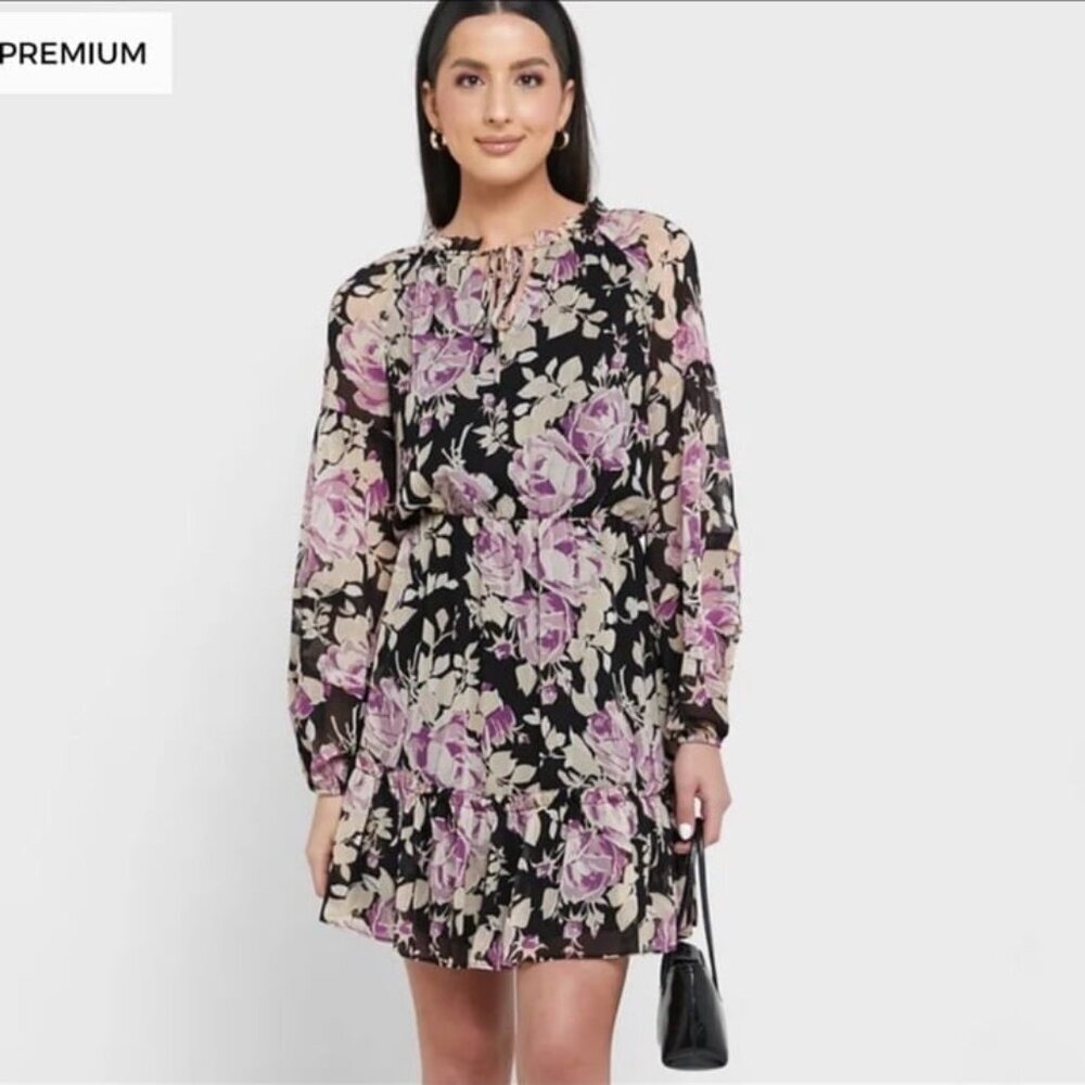 NWT Lauren Ralph Lauren Floral Crinkle Georgette Long Sleeve Dress Size 16 165$